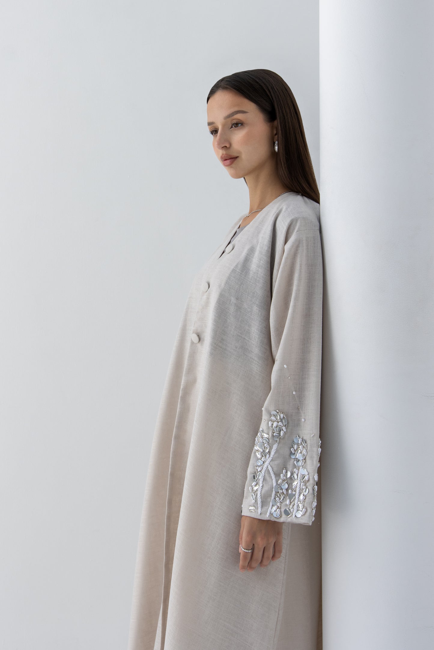 Embroidered Linen Abaya