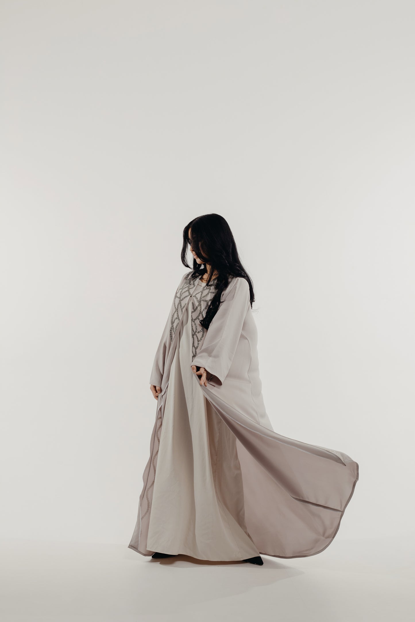 Abaya Crystal Stones Beige