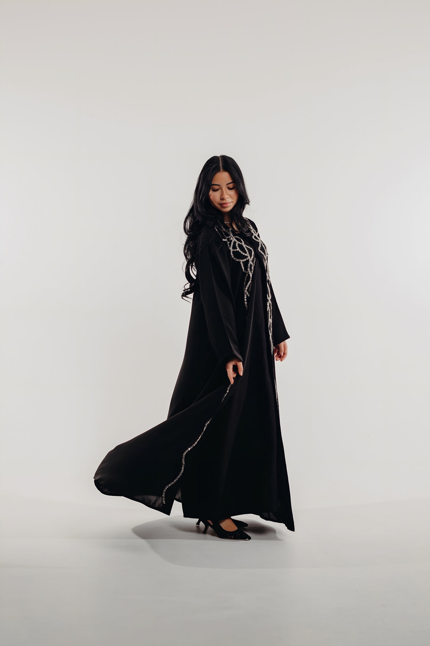 Abaya Crystal Stones Black