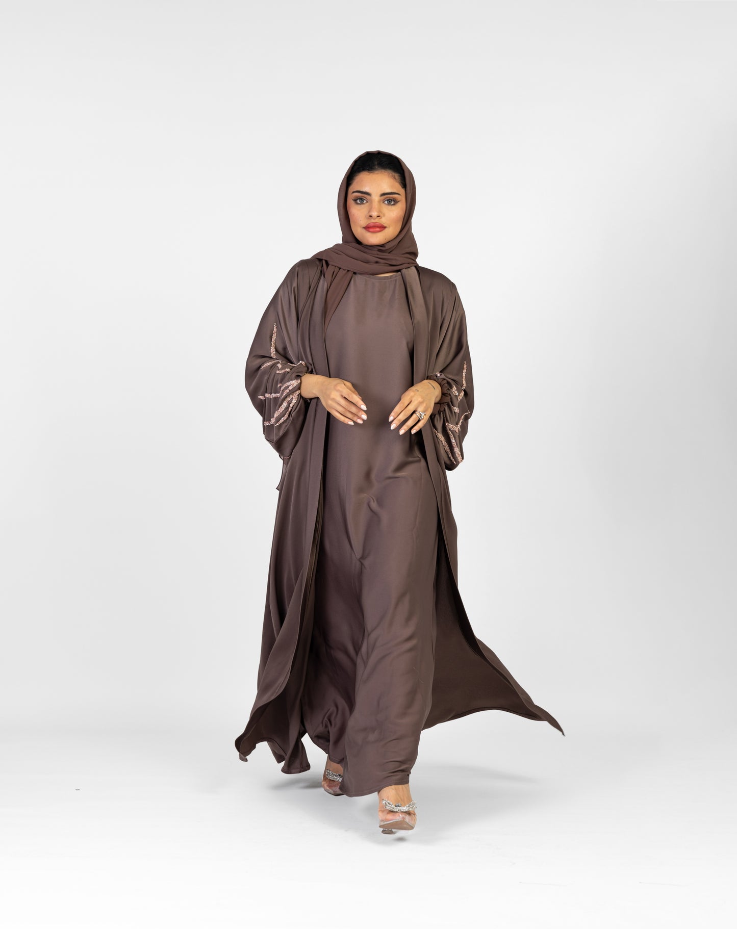 Abaya Pink Stones Taupe