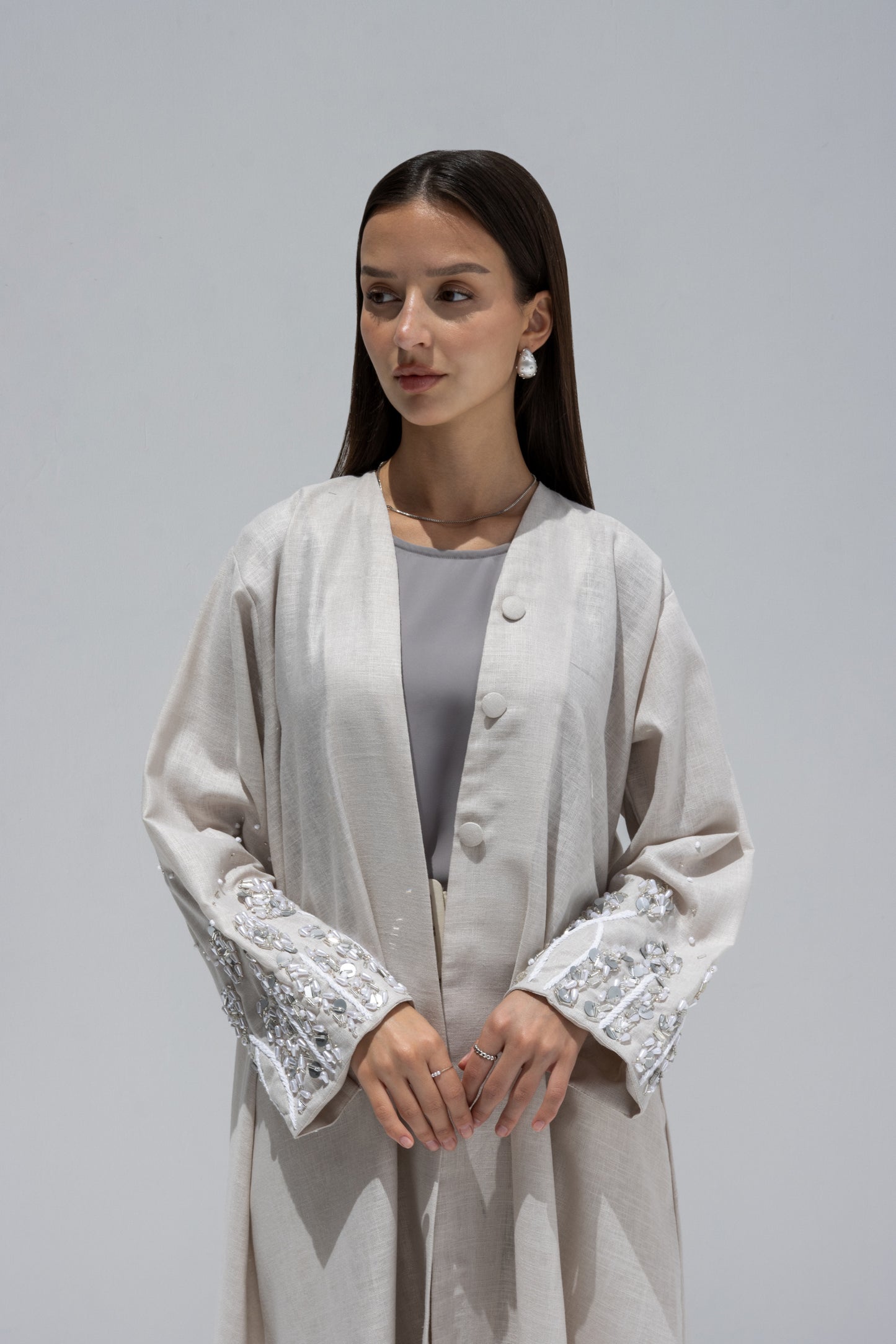 Embroidered Linen Abaya