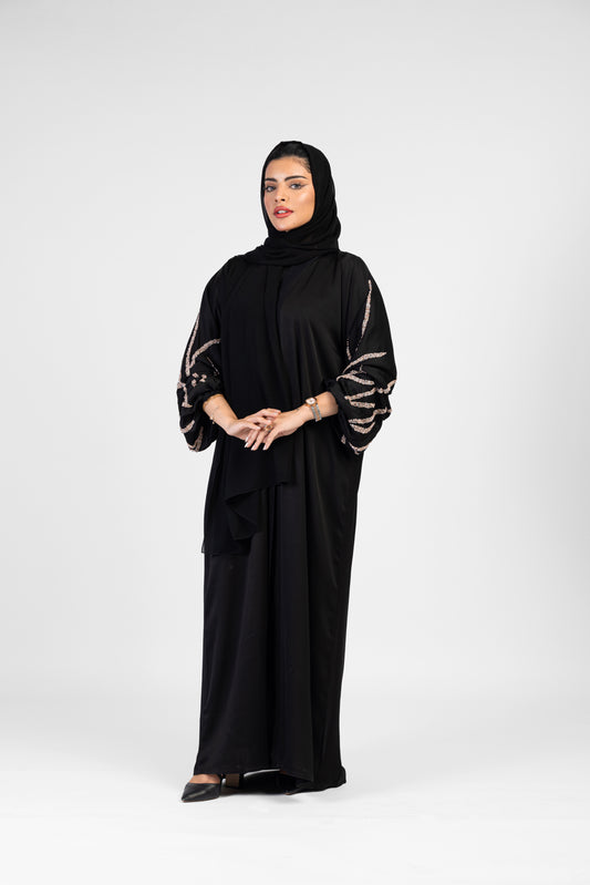 Abaya Pink Stones Black