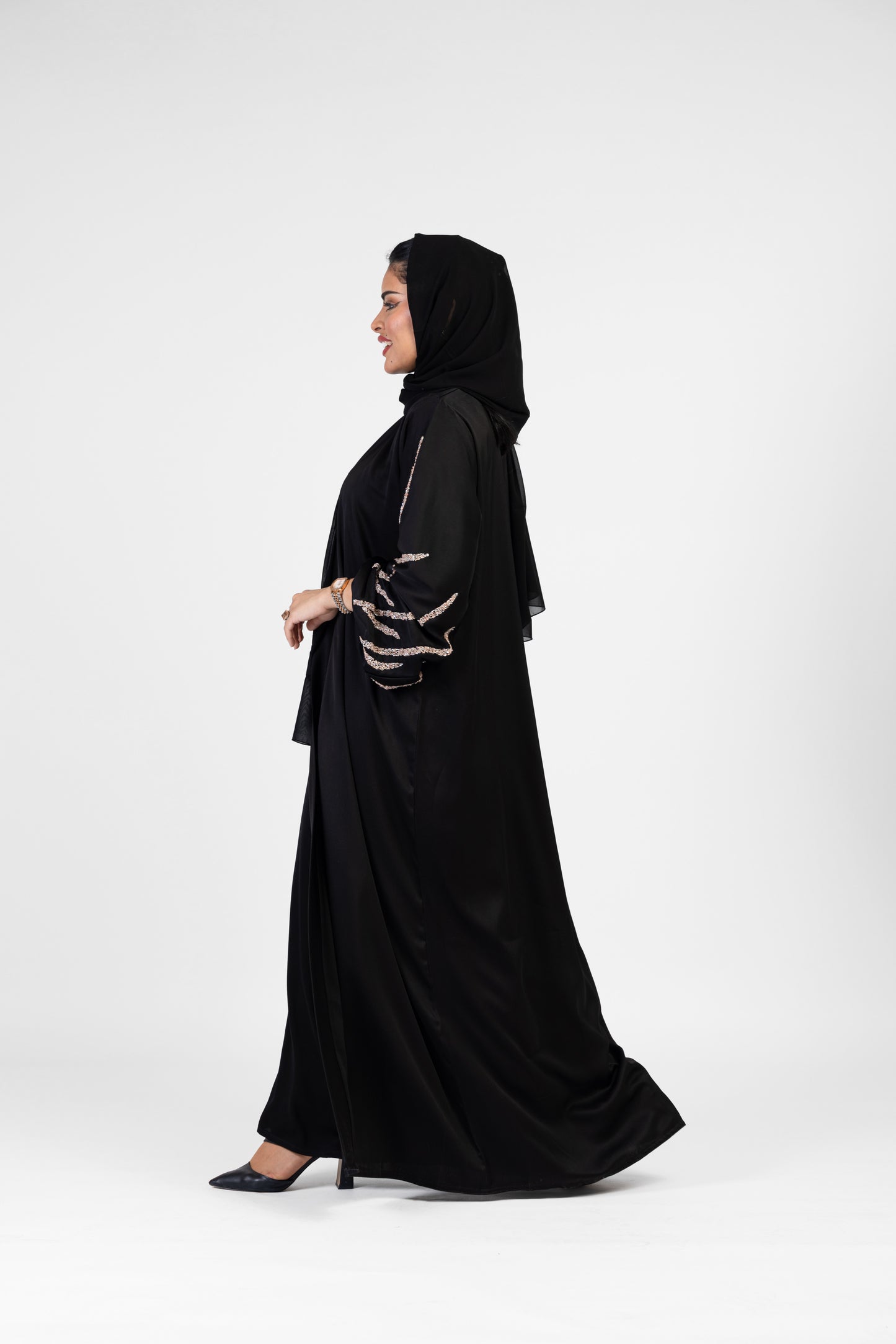 Abaya Pink Stones Black