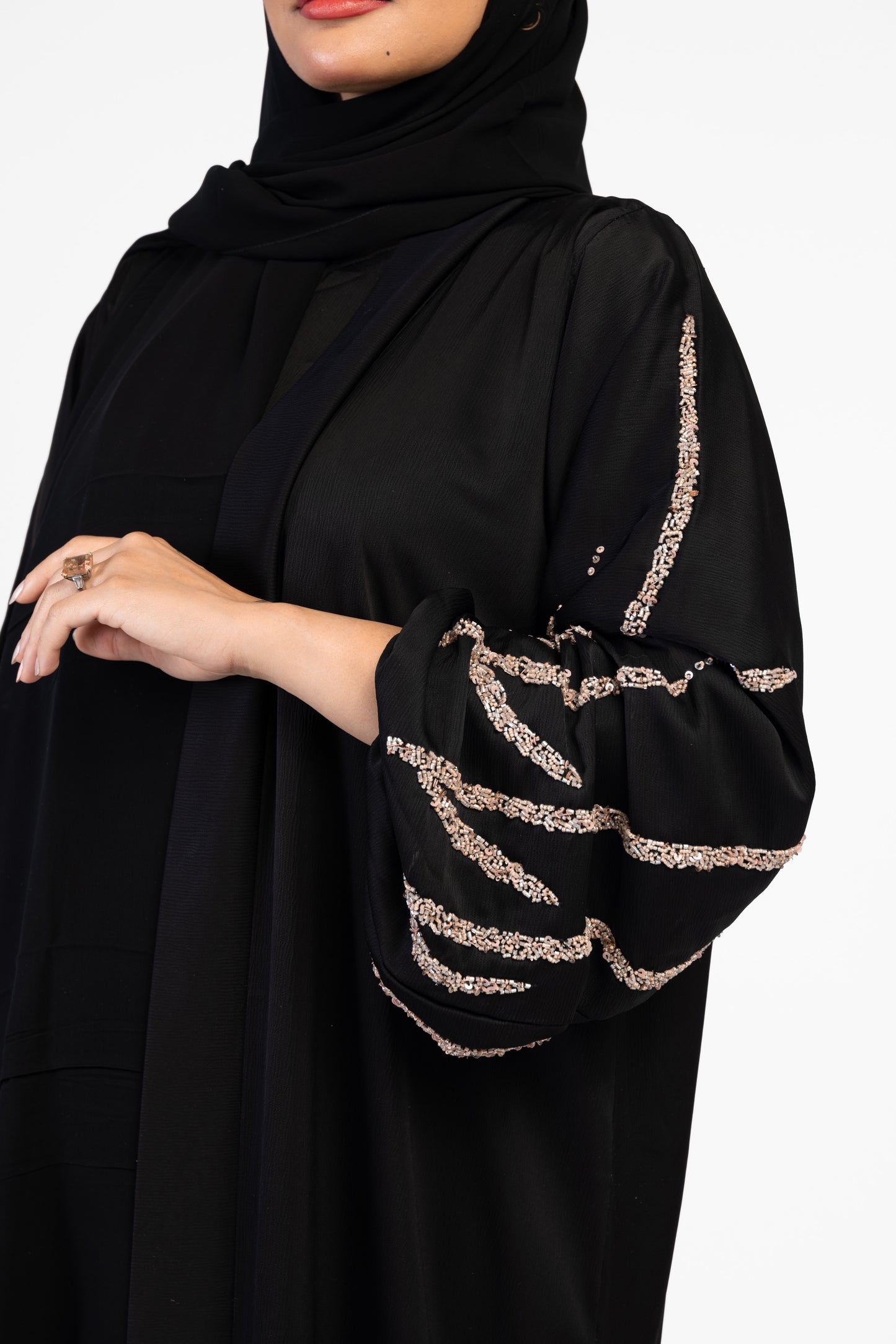 Abaya Pink Stones Black