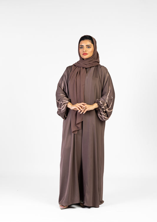 Abaya Pink Stones Taupe