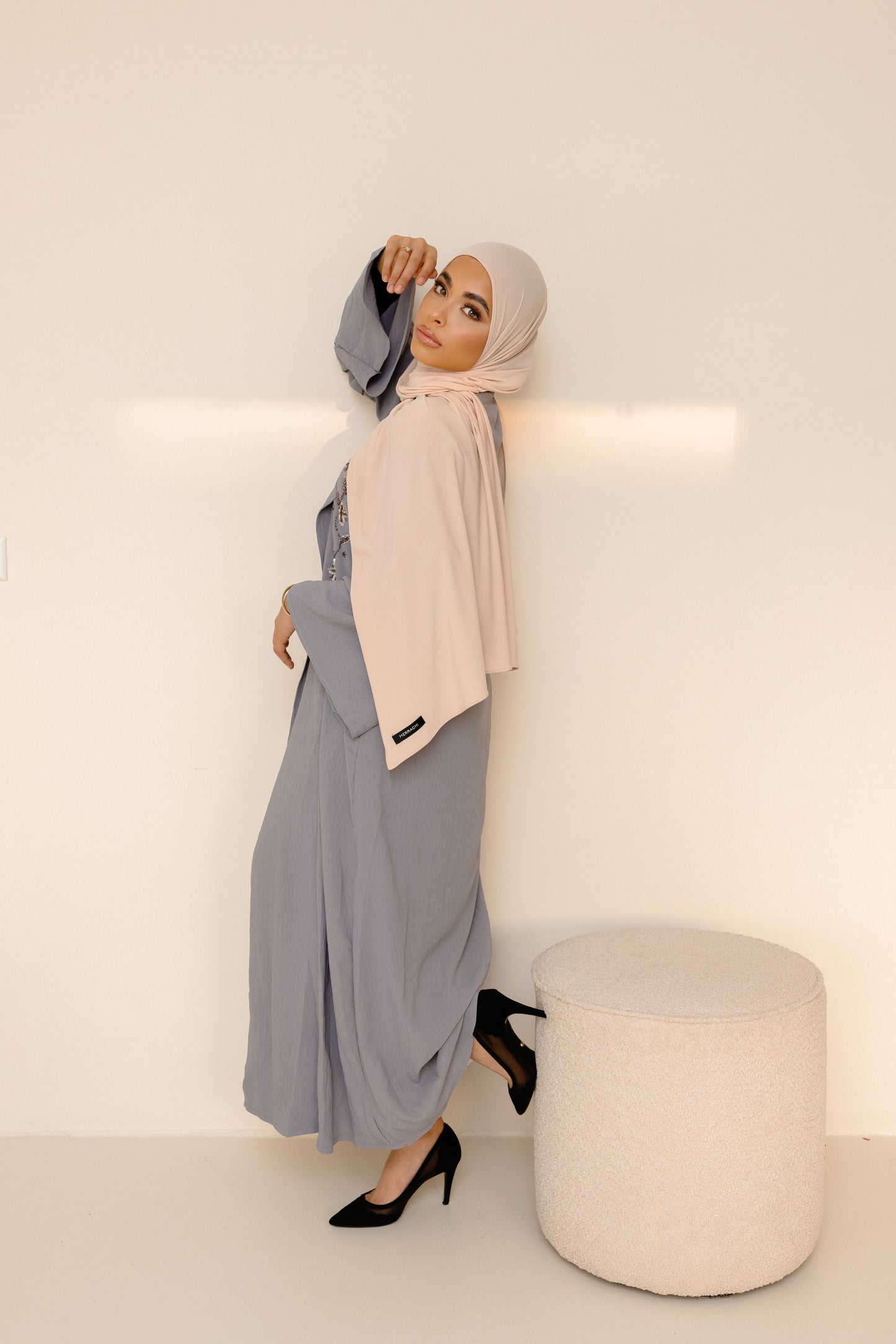 Grey Cotton Crush Abaya